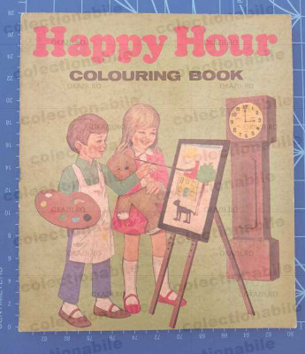 HAPPY HOUR colouring book - carte album de colorat vintage 1970 format mare foto