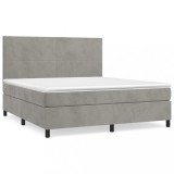 Cumpara ieftin Pat box spring cu saltea, gri deschis, 180x200 cm, catifea