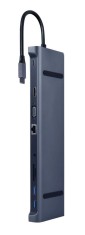 DOCKING Station Gembird universal,10-in-1, conec PC USB Type C, USB-C x 1, USB-A 3.1 x 3, HDMI x 1, VGA x 1, RJ45 x 1, PD 87W, SD, microSD, Audio, arg