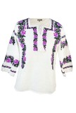 Bluza dama casual R 124, marime 2XL, alb/mov, Bumbac