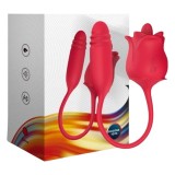 Vibrator dublu ARMONY Rose 3 in 1, &icirc;n formă de trandafir, 10 funcții de aspirație, 10 funcții de vibrație, roșu
