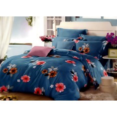 Lenjerie de pat pentru o persoana cu husa de perna dreptunghiulara, Nisa, bumbac mercerizat, multicolor