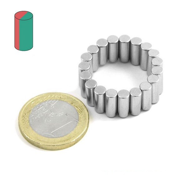 Magnet neodim cilindru &Oslash;4&amp;#215;10 mm, putere 1,1 kg, N45, diametral