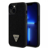 Guess Husa Rhinestones Triangle Metal Logo iPhone 15 Plus Negru