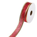Panglică Brad de Crăciun, Model Glitter, Culoare Roșu cu Finisaj Auriu, 5m x 22mm, Oem