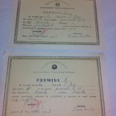 2 diplome vechi-DIPLOMA PREMIUL 1967/1968,Scoala generala nr.18 Braila