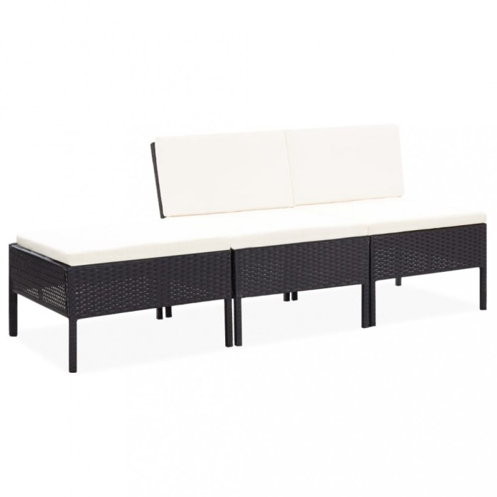 Gossi set mobilier de gradina cu perne, 3 piese, negru, poliratan