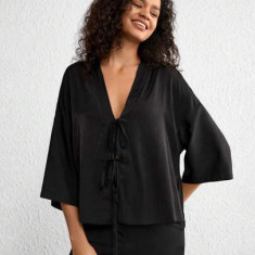 Bluza cu decolteu si maneca larga, negru, dama, Shein