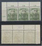 Emisiunea Cluj 1919 timbru Seceratori 5 BANI eroare BAN I &icirc;n streif de 3 cu doua timbre normale MNH expertizate, Istorie, Nestampilat