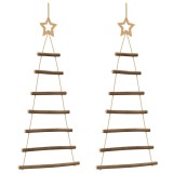 Cumpara ieftin Bradi de Craciun suspendati cu stele in varf, 2 buc., 42x90 cm, crenguta naturala