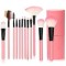Set 12 pensule pentru machiaj, peri sintetici, cu suport, roz deschis