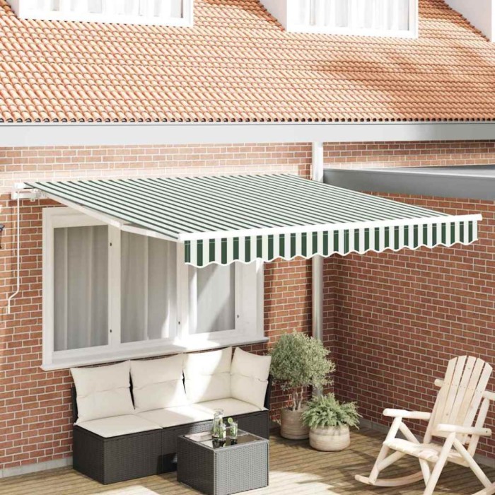 Copertină Dungi Verde și alb 3 x 2,5 m Poliester și metal