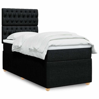 vidaXL Pat box spring cu saltea, negru, 100x200 cm, textil 3291976 foto