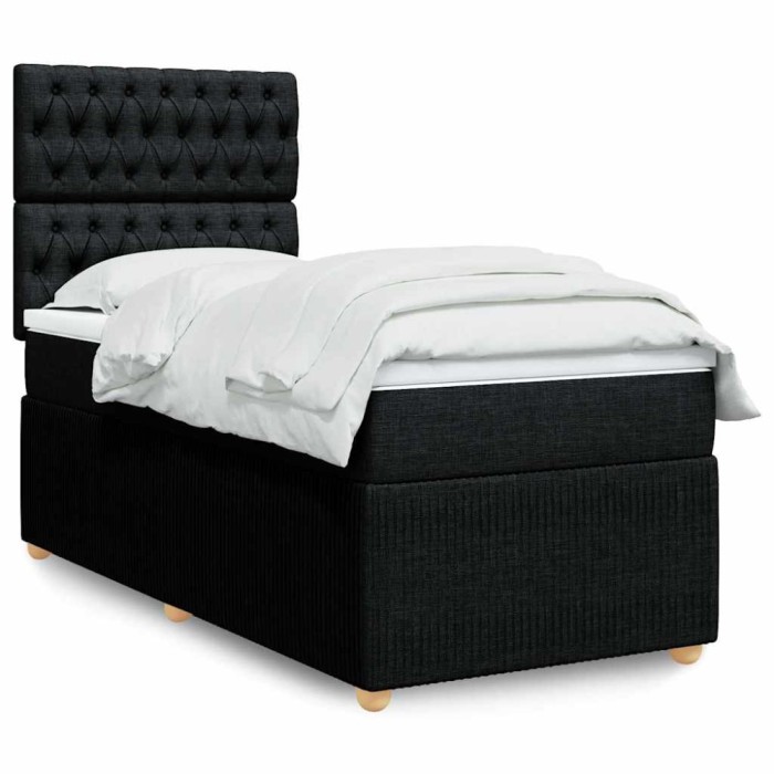 vidaXL Pat box spring cu saltea, negru, 100x200 cm, textil 3291976