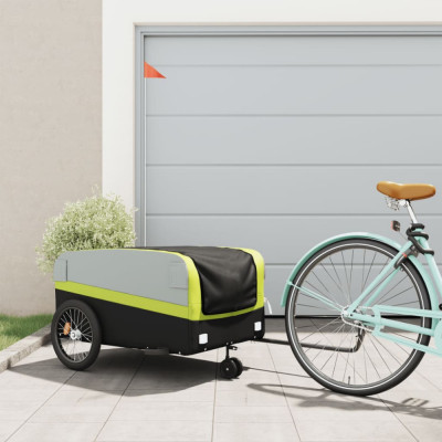 vidaXL Remorcă pentru biciclete, negru și verde, 45 kg, fier foto