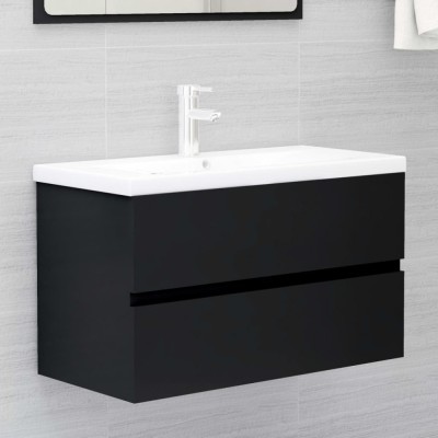 vidaXL Dulap de chiuvetă, negru, 80 x 38,5 x 45 cm, PAL 804747 foto
