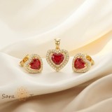 Cumpara ieftin Set Inima Pasiunii , Set bijuterii placat cu aur 14K cu cristale zirconia rosii