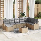 Cumpara ieftin Set de canapele pentru grădină cu pernă 9 pcs Bej Rattan poli