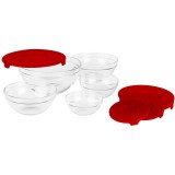 Set 5 boluri de sticla cu capac, rosu