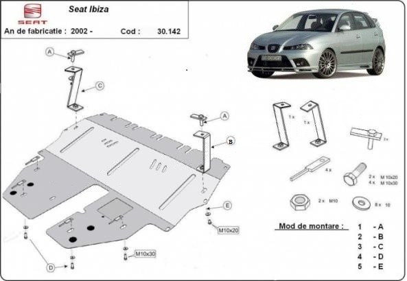 Scut motor metalic Seat Ibiza - Benzina 2002-2017