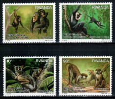 Ruanda Rwanda 1988, Mi #1389-1392 A**, fauna, maimute, MNH, cota 8 &euro;!
