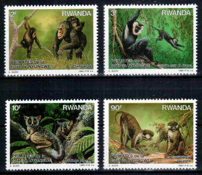 Ruanda Rwanda 1988, Mi #1389-1392 A**, fauna, maimute, MNH, cota 8 &amp;euro;! foto