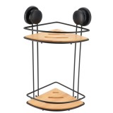 Suport Cosmetice Colt 2 Rafturi Cu Ventuze Metal/Bambus &ndash; Negru / Bamboo | Etajere Baie