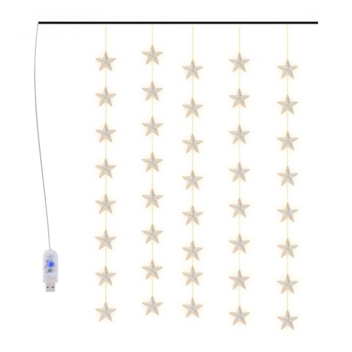 Instalatie lumini tip perdea stele 200 LED alb cald 8 functii