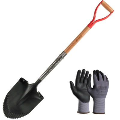 Set harlet, cazma, ascutit, margini zimtate, maner lemn 115 cm, cu manusi, RedShark foto