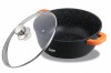 Cratita Aluminiu Turnat Heinner Dark Line, 16cm, 1.2L, Capac Sticla Termorezistenta, Invelis Ceramic Marmorat