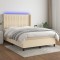 vidaXL Pat cu arcuri, saltea și LED, crem, 140x190 cm, textil 3138474