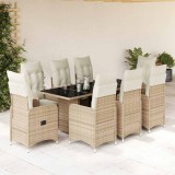 Set bistro de grădină, 9 piese, cu perne, bej, poliratan
