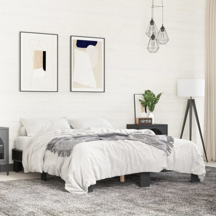 Gossi cadru de pat, negru, 150x200 cm, lemn prelucrat si metal