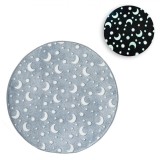 Covor Decorativ, Model Rotund, Imitatie Blana, Stele Fluorescente, Suprafata Antiderapanta, Diametru 80 cm, Culoare Gri, Poliester, Oem