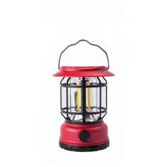 Lampa portabila camping, felinar vintage, abs, iluminare 30 cob led, intensitate reglabila, acumulator inclus, incarcare solara si usb, 5w, flippy, ro