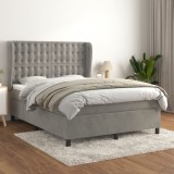 Cumpara ieftin Pat box spring cu saltea, gri deschis, 140x190 cm, catifea