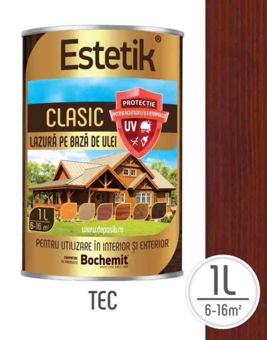 Lazura lemn Estetik Clasic 1L, tec, protectie UV