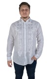 Ie Barbati Traditionala Bumbac BR24 Alb Crystal, Broderie Argintie, Maneca Lunga, Marimea L