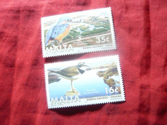 2 Timbre Malta 1999 - Pasari , val. 16 si 35c