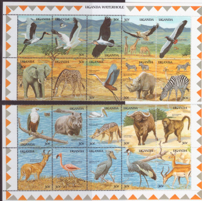 169-UGANDA 1989-Animale din Africa-20 timbre nestampilate MNH foto