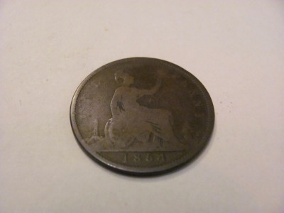 CY - Penny 1864 Marea Britanie Anglia / &amp;quot;4&amp;quot; in cruce / RARA foto