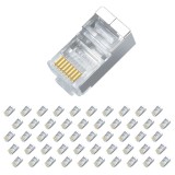 Cumpara ieftin Set 50 conectori retea RJ45 ecranati Cat6e EZ pass through pentru cablu UTP sau FTP, pini placati cu aur, carcasa metal si plastic
