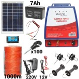 Kit pachet gard electric 6 Joule 12 220V panou baterie 7ah fir 1000m (BK87583-1000-20W-7ah)