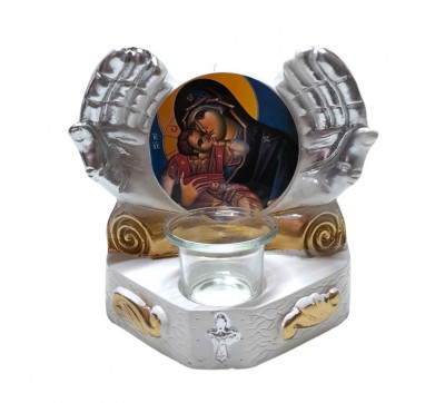 Candela cu doua maini, Fecioara Maria cu pruncul IIsus Hristos, 17 cm, GXL047 foto