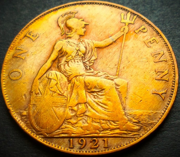 Moneda istorica 1 PENNY - MAREA BRITANICA / ANGLIA, anul 1921 * cod 3214