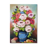 Tablou cu flori si carti pictat manual, Beatitidine, 50x35cm pictura ulei pe panza