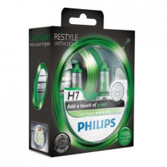 Set 2 Becuri Auto Philips H7 Color Vision Verde, 12V, 55W foto