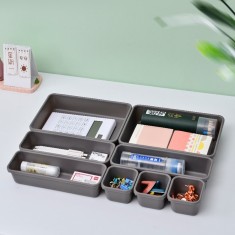 Set 8 cutii depozitare, pentru sertar, cosmetice, ustensile bucatarie, textile, plastic, gri, flippy, 23.5 x 16 cm