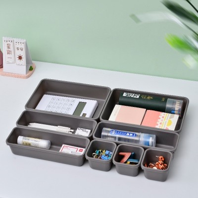 Set 8 cutii depozitare, pentru sertar, cosmetice, ustensile bucatarie, textile, plastic, gri, Flippy, 23.5 x 16 cm foto