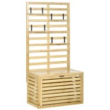 Outsunny Bancă de Depozitare pentru Grădină din Lemn de Brad cu Spalier Integrat și 4 Rafturi, Bancă de Depozitare Exterior Impermeabilă cu &Icirc;nchidere